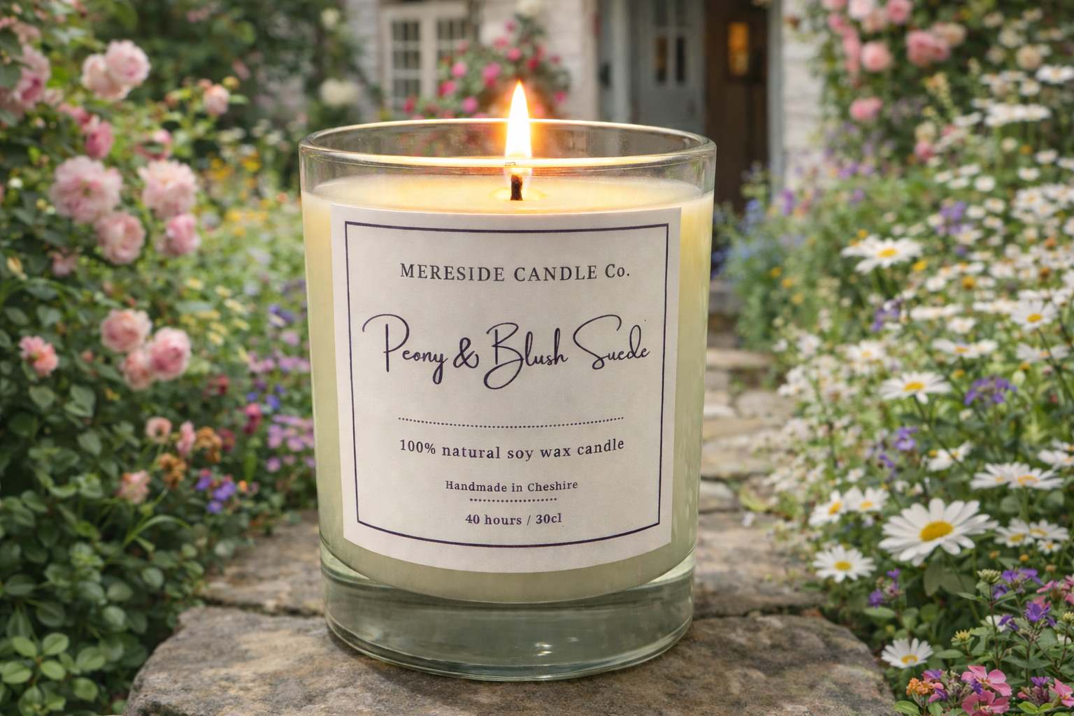 Mereside Candle Co Peony and Blush Suede Luxury Candle