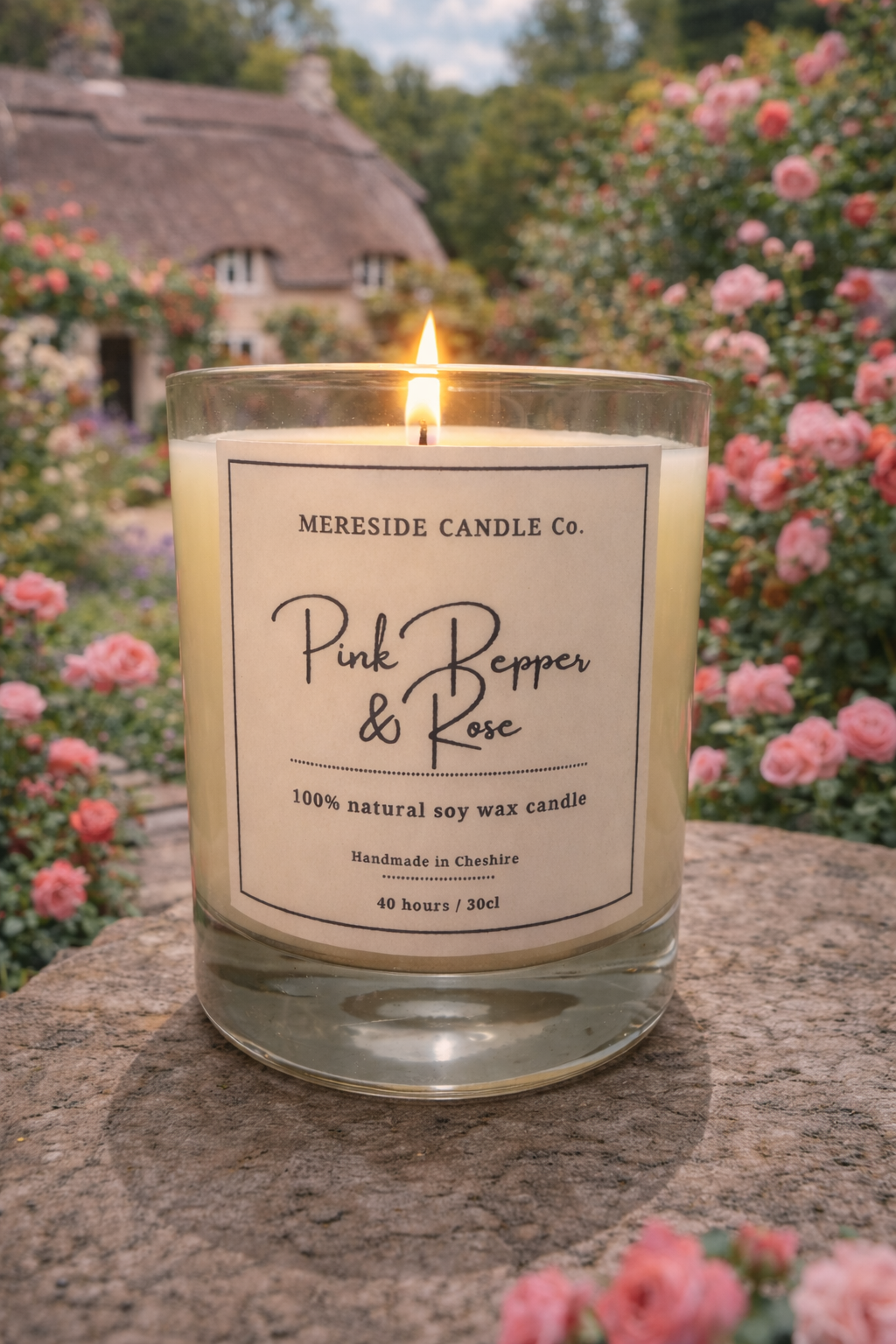 Mereside Candle Co Pink Pepper and Rose Luxury Scented Candle 